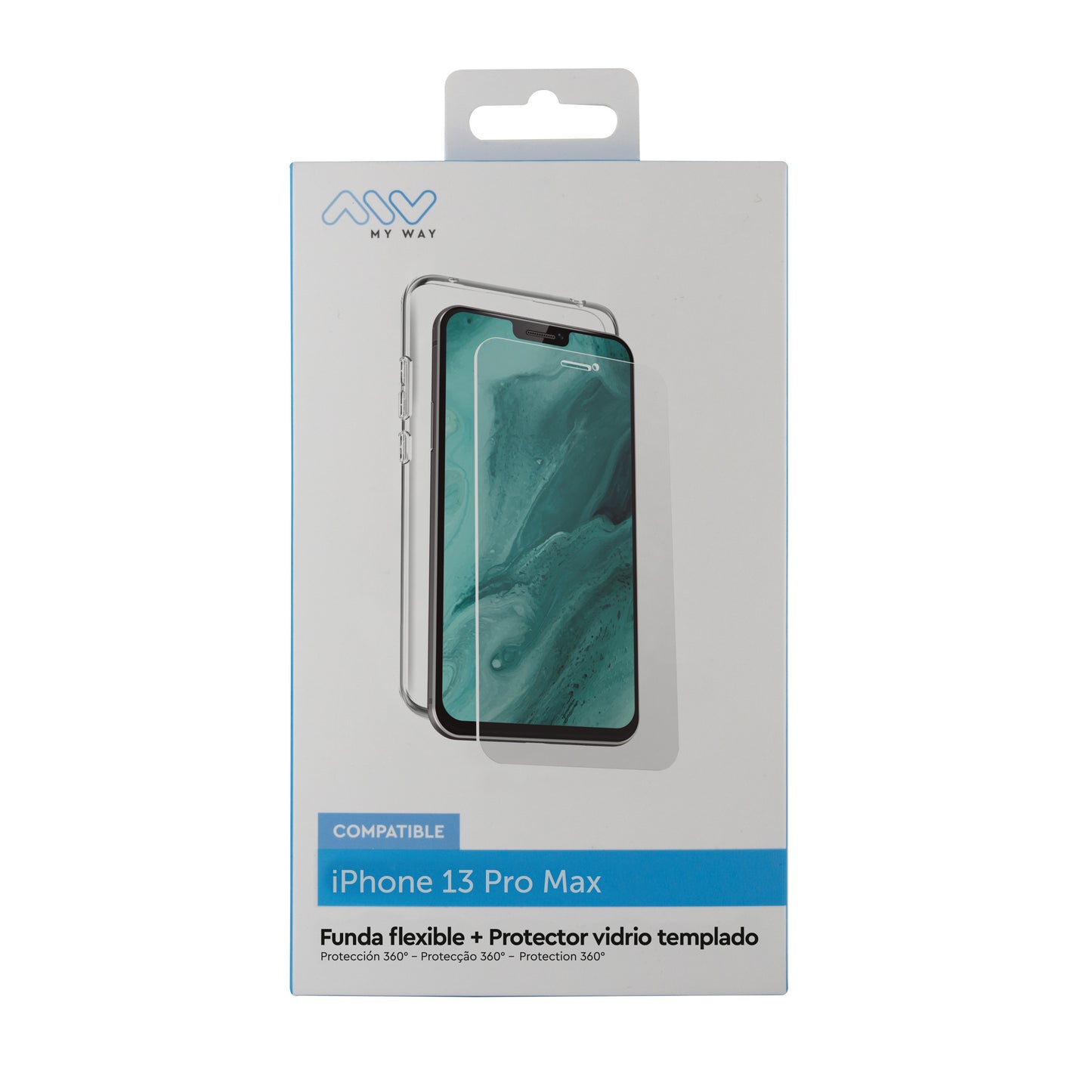 Carcasa myway para apple iphone 13 pro max transparente + protector pantalla cristal templado