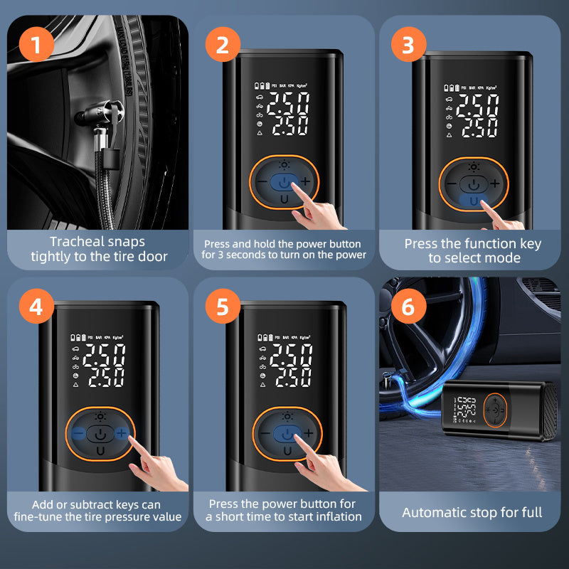 Inflador automático con bateria recargable, luz LED