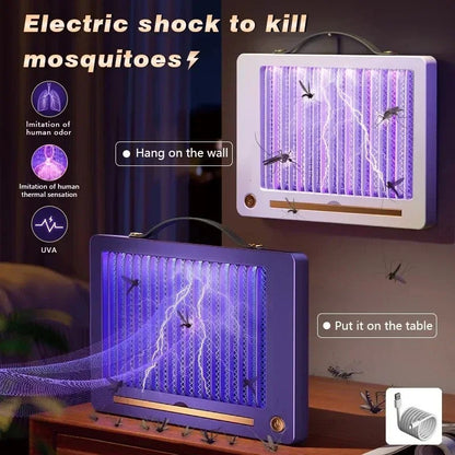 Lámpara Antimosquitos Eléctrica Recargable Blanca - Trampa Silenciosa con Luz UV,  Interior y Exterior