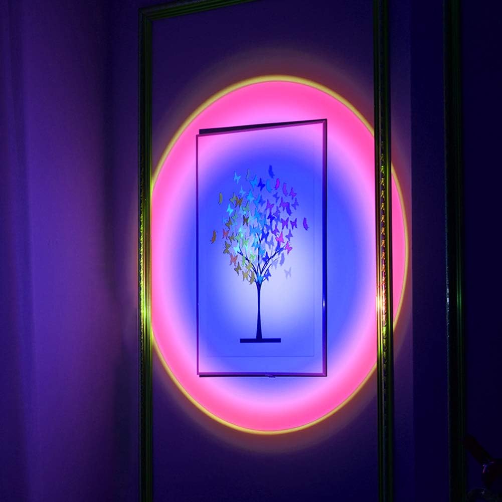 Lámpara de Proyección LED Puesta de Sol y Arcoíris – Luz Ambiental Giratoria 180° para Dormitorio, Fotografía o Decoración Interior