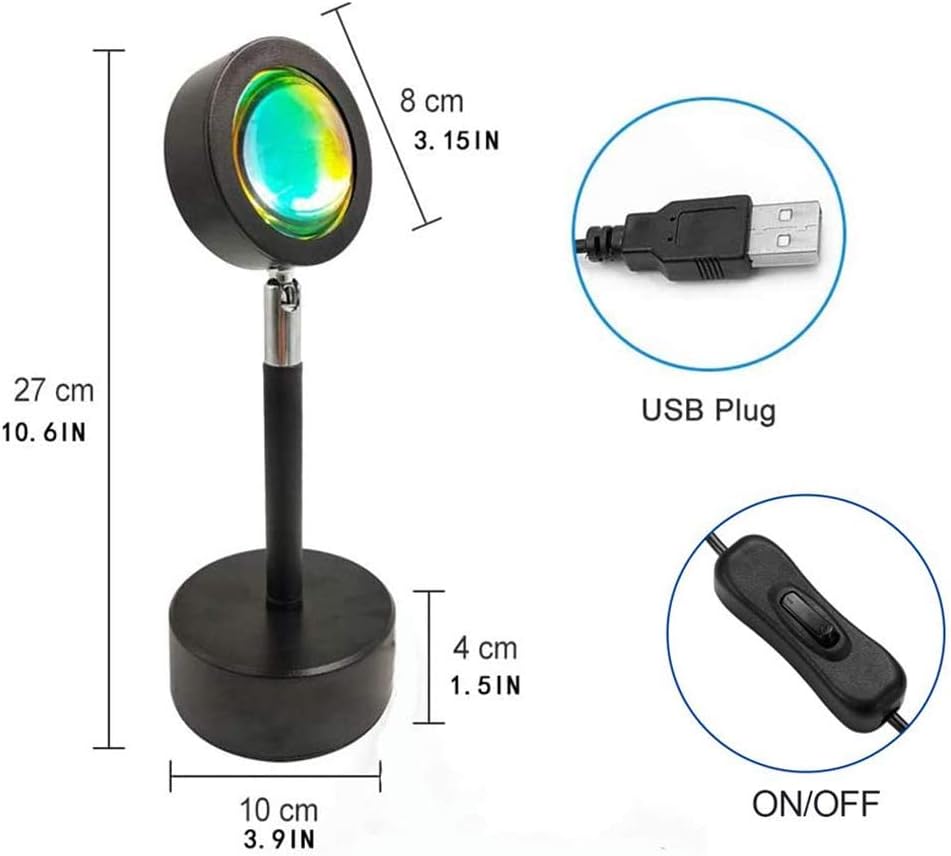 Lámpara de Proyección LED Puesta de Sol y Arcoíris – Luz Ambiental Giratoria 180° para Dormitorio, Fotografía o Decoración Interior