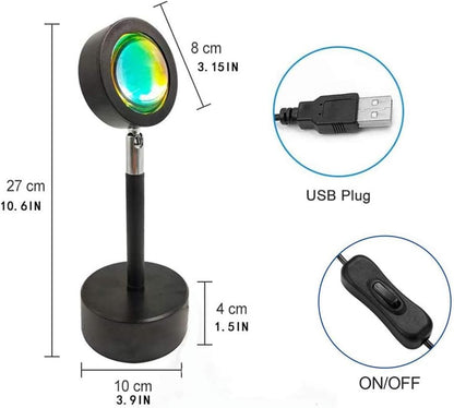 Lámpara de Proyección LED Puesta de Sol y Arcoíris – Luz Ambiental Giratoria 180° para Dormitorio, Fotografía o Decoración Interior