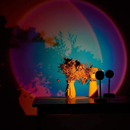 Lámpara de Proyección LED Puesta de Sol y Arcoíris – Luz Ambiental Giratoria 180° para Dormitorio, Fotografía o Decoración Interior