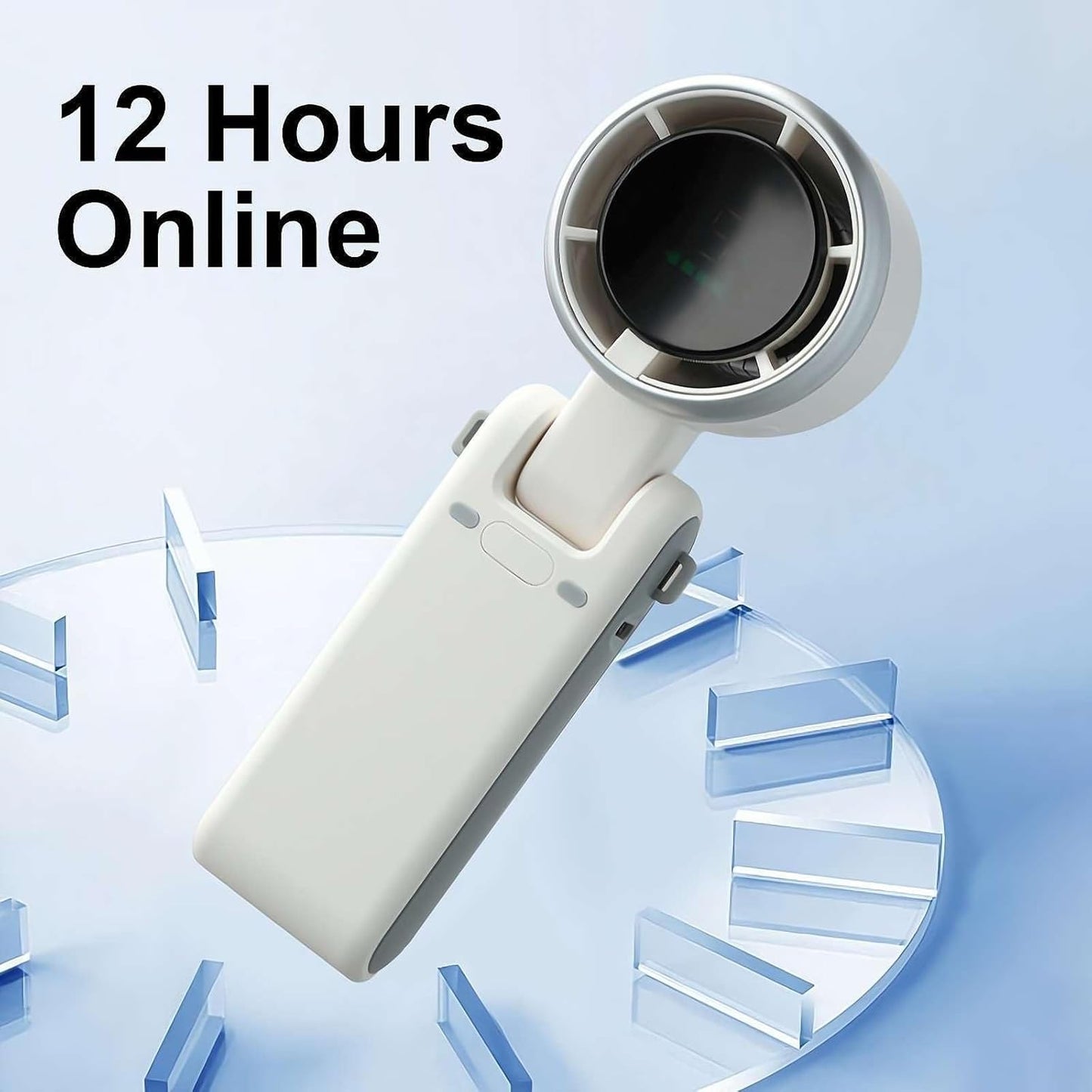 Mini Ventilador Turbo de Mano Plegable con Pantalla LED – 5 Velocidades, 180° Ajustable, Recargable USB Tipo C