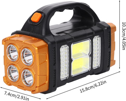 Foco LED Solar Recargable – Linterna de Camping con 4 Modos de Luz, Impermeable IP44, Gran Angular, USB y Solar