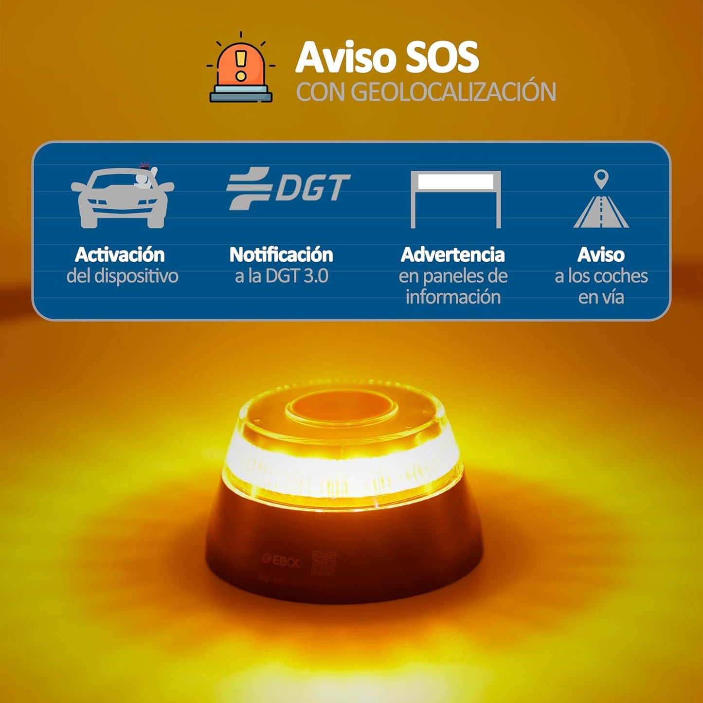 EBOX Luz Emergencia V16 Homologada DGT con Geolocalización – Baliza Conectada DGT 3.0