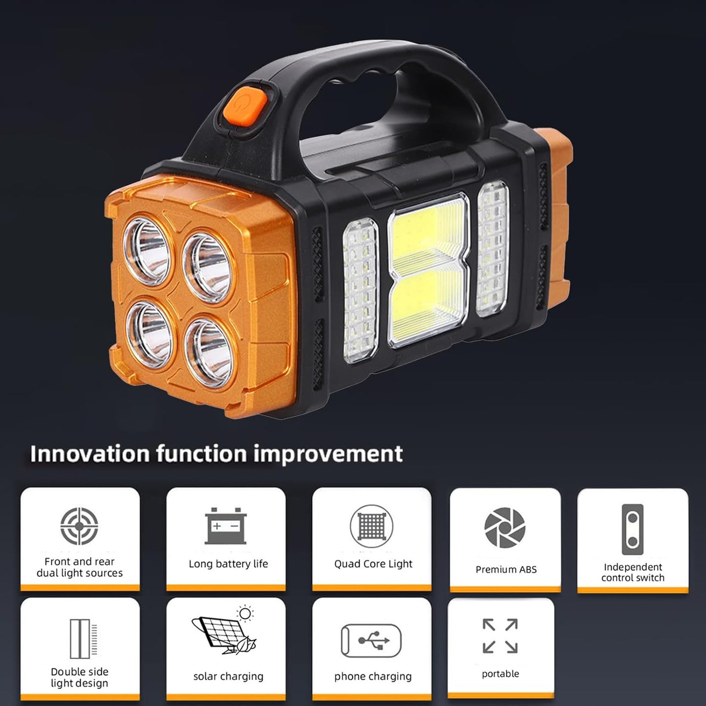 Foco LED Solar Recargable – Linterna de Camping con 4 Modos de Luz, Impermeable IP44, Gran Angular, USB y Solar