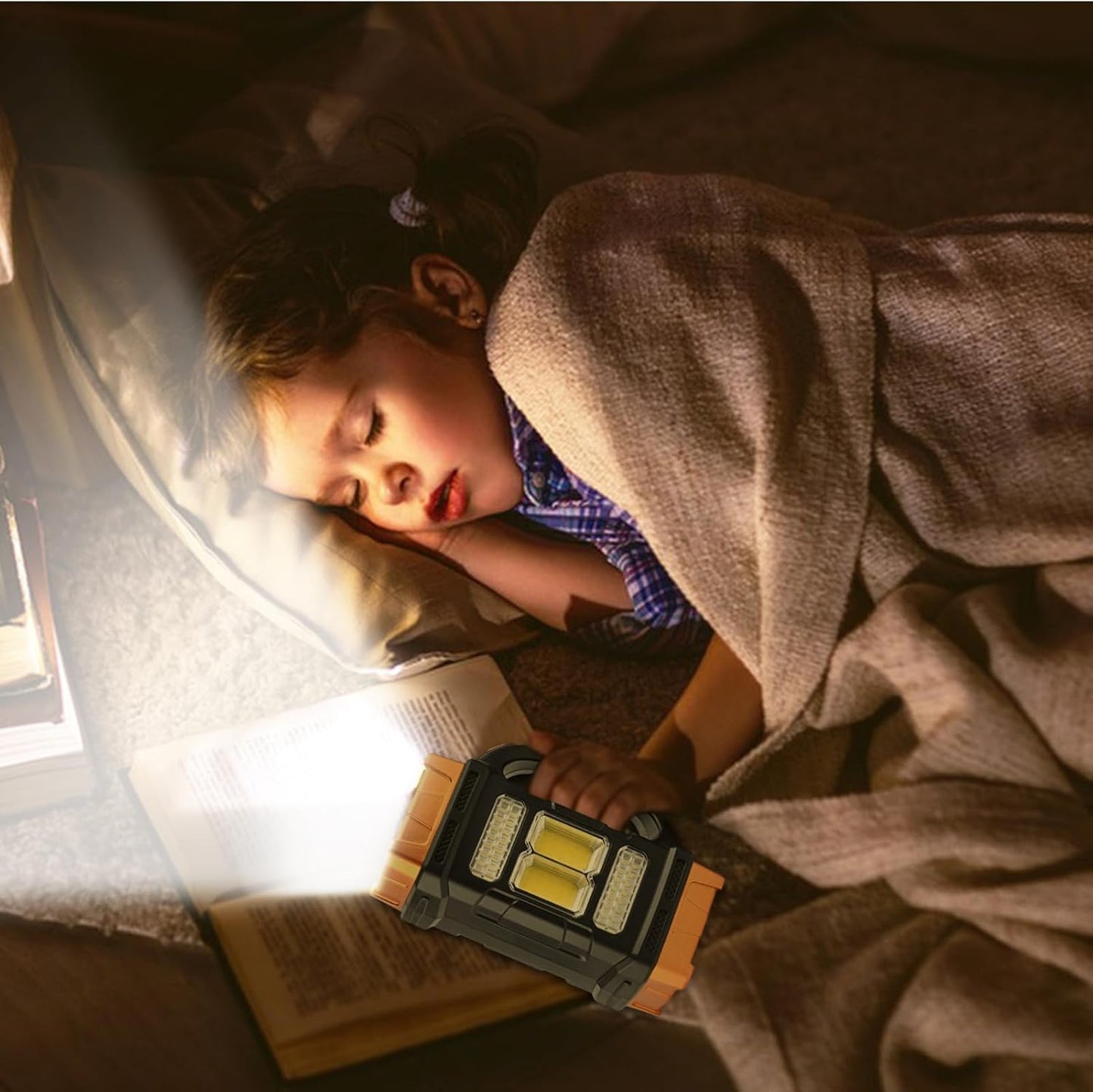 Foco LED Solar Recargable – Linterna de Camping con 4 Modos de Luz, Impermeable IP44, Gran Angular, USB y Solar