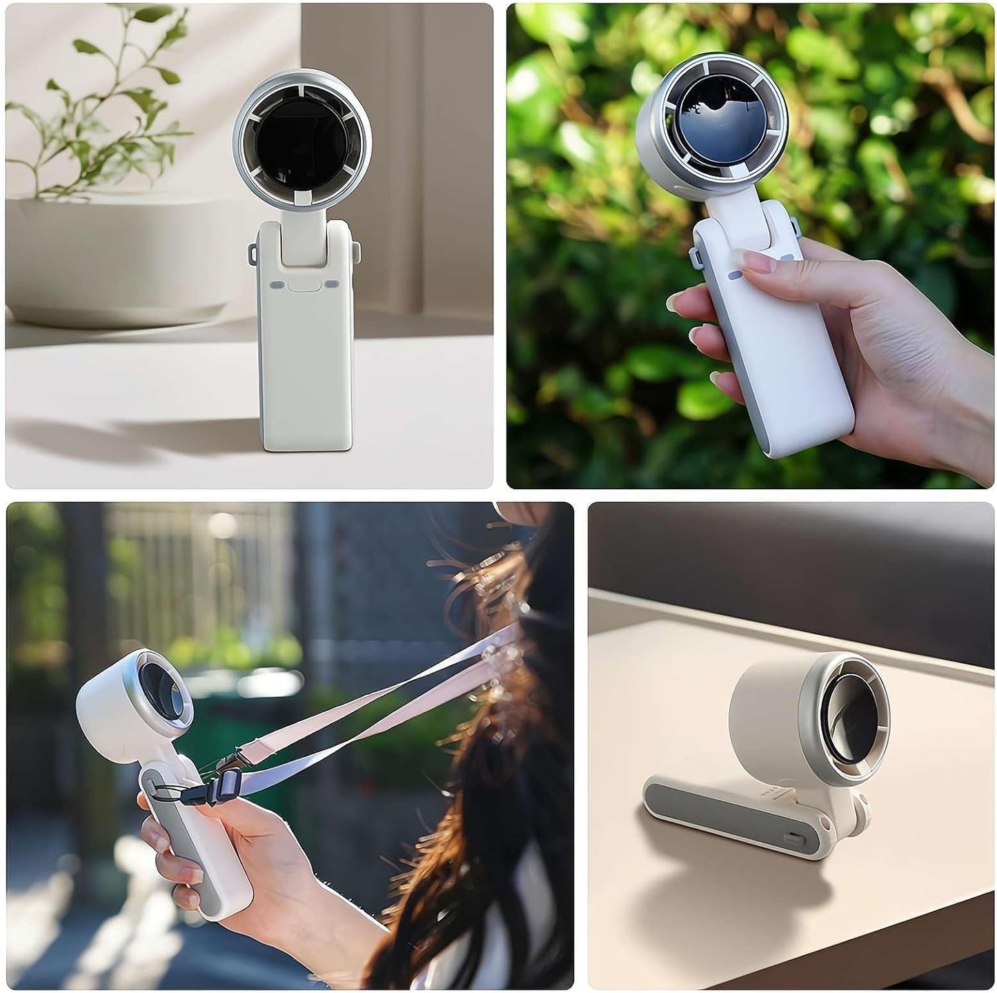 Mini Ventilador Turbo de Mano Plegable con Pantalla LED – 5 Velocidades, 180° Ajustable, Recargable USB Tipo C