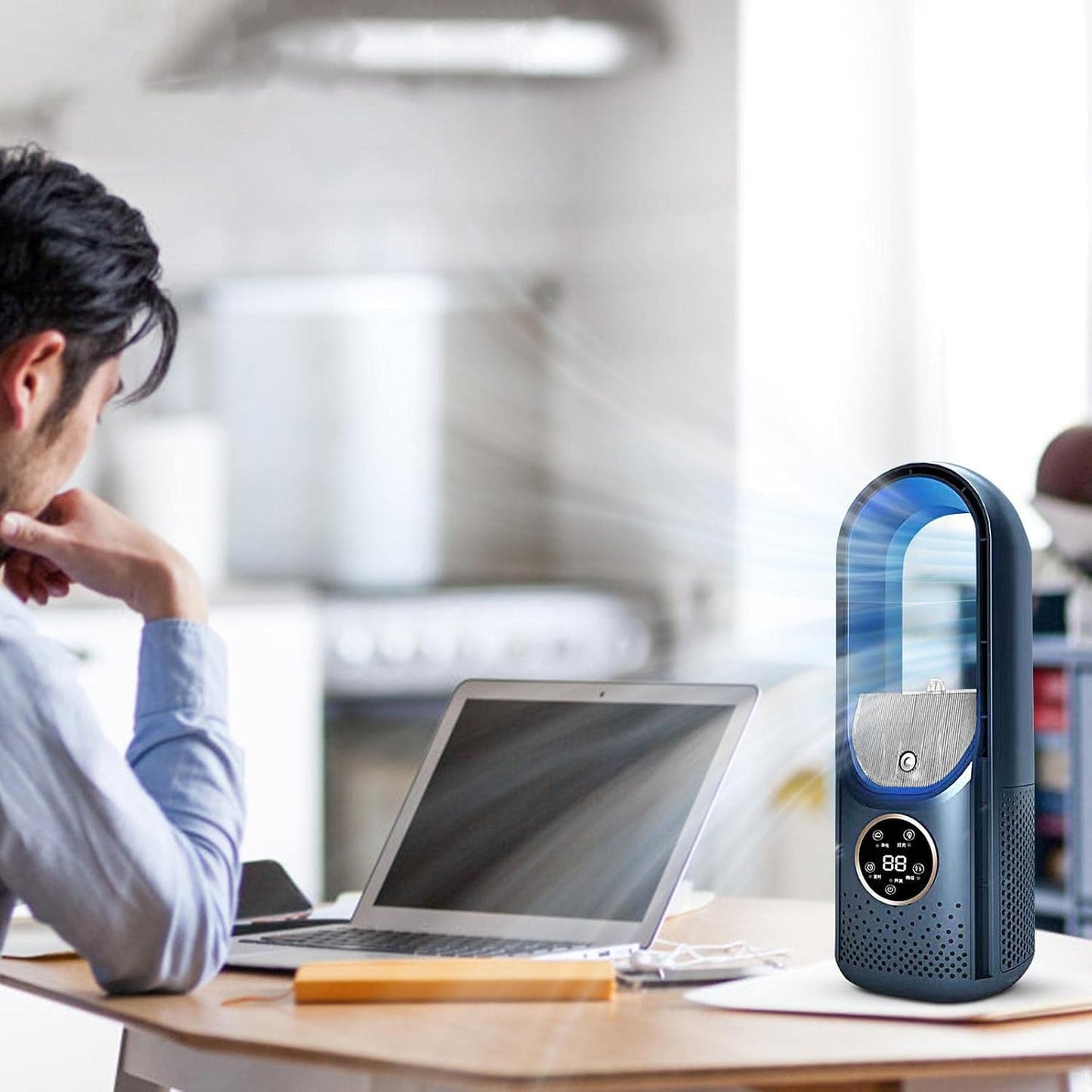 Mini Aire Acondicionado Portátil Sin Aspas – Ventilador USB 6 Velocidades con Temporizador y Luz Ambiental