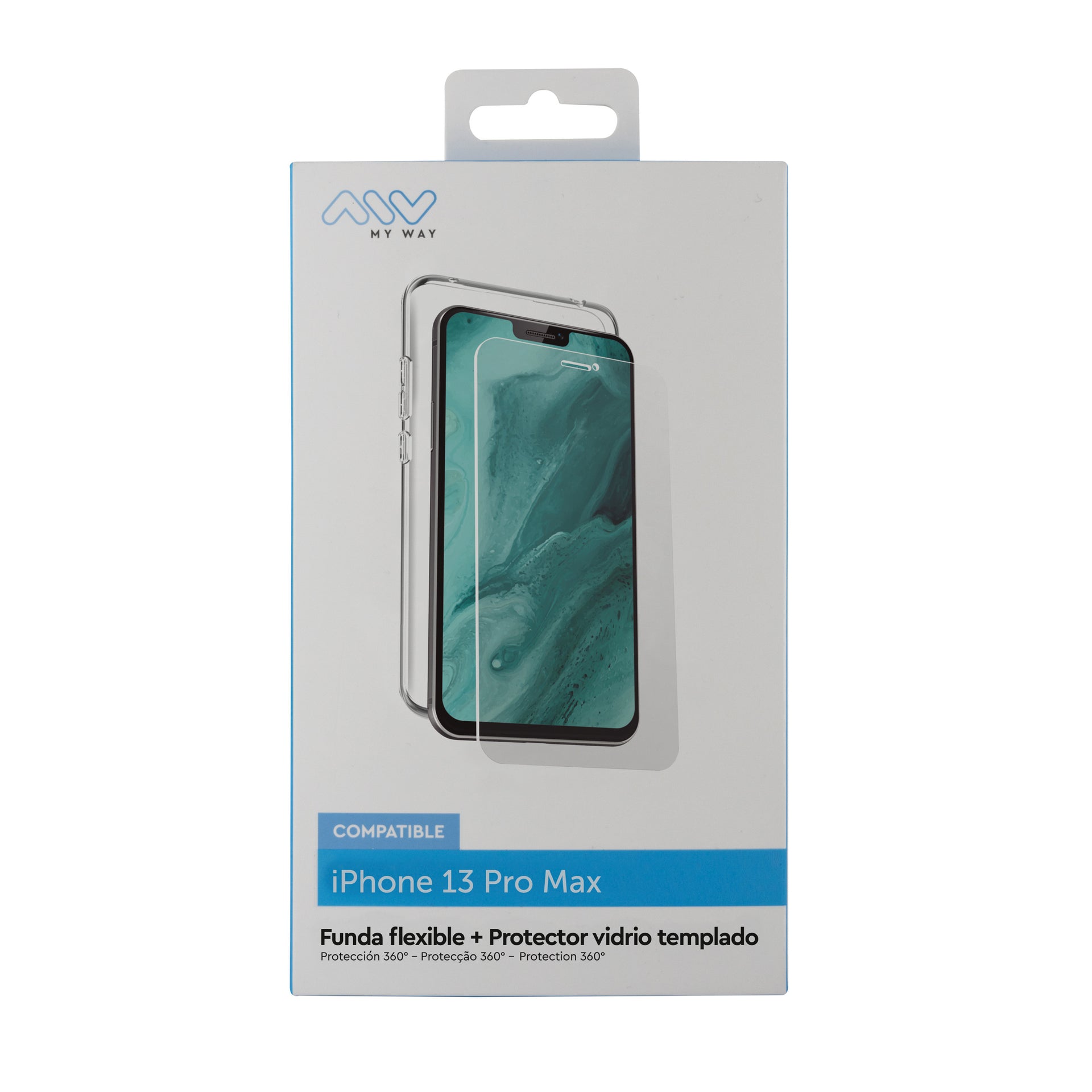 Carcasa myway para apple iphone 13 pro max transparente + protector pantalla cristal templado