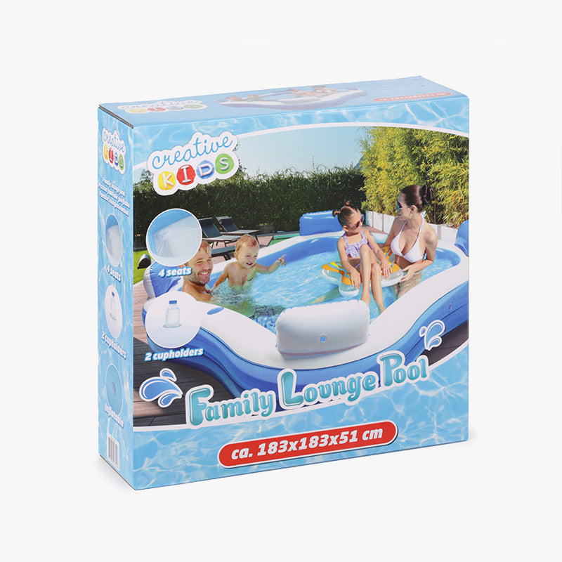 Piscina Familiar Inflable con Asientos y Posavasos – 183x183x51 cm, 390 L, Para 4 Personas