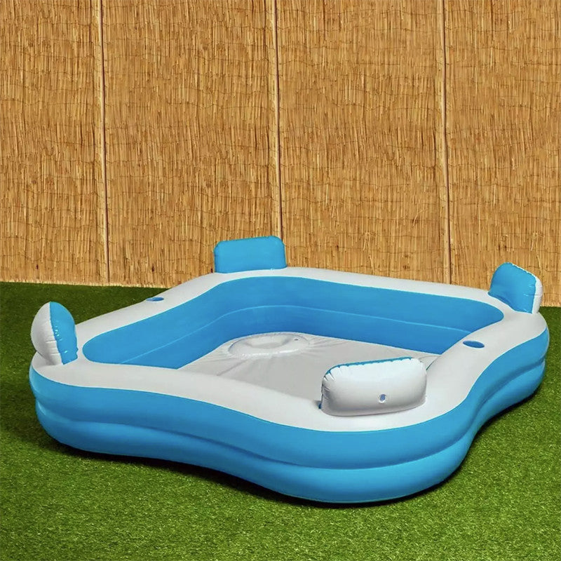Piscina Familiar Inflable con Asientos y Posavasos – 183x183x51 cm, 390 L, Para 4 Personas