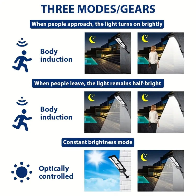 Lámpara LED Solar Exterior con Control Remoto y Sensor de Movimiento – 300W (Modelo Compacto)